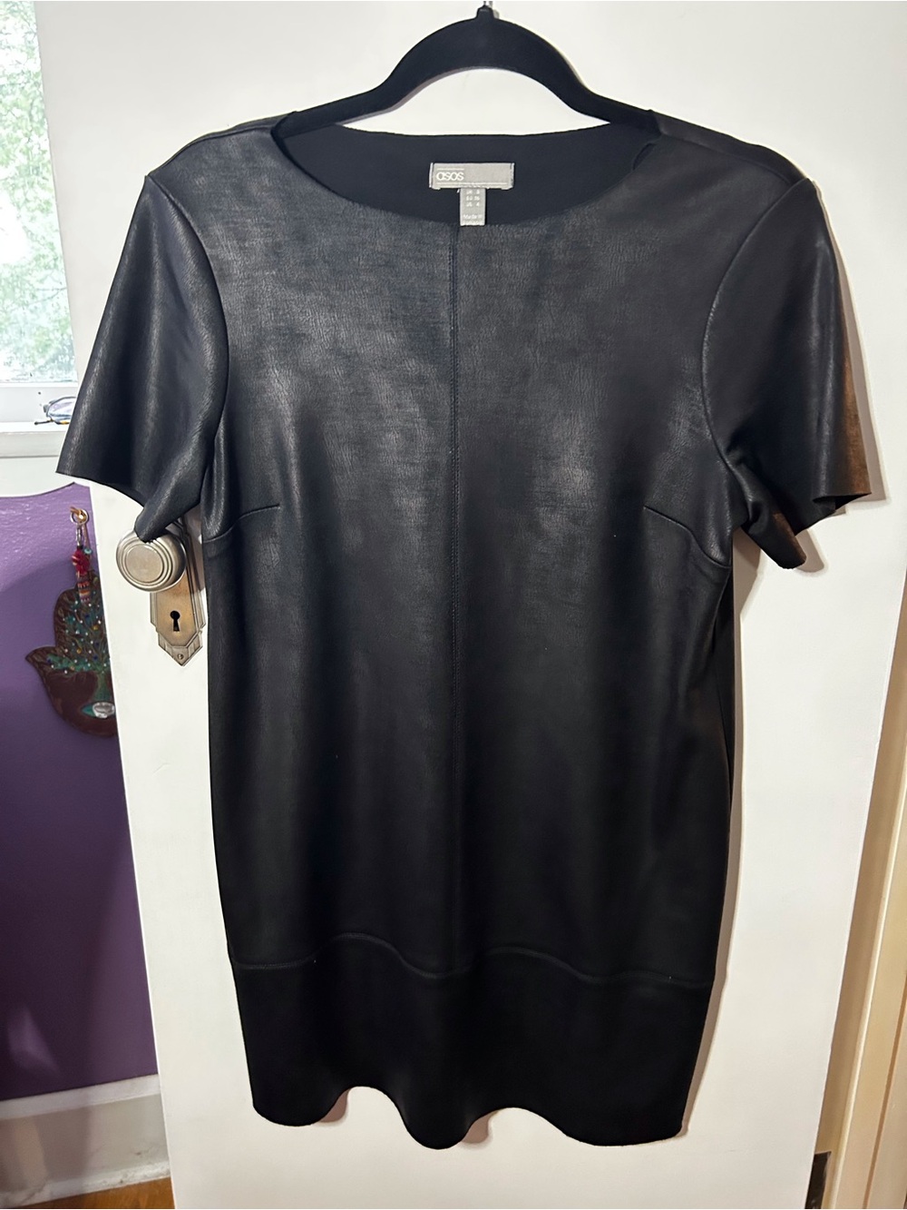 ASOS Black Faux Leather Short Sleeve Shift Dress